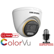 HD-TVI/AHD/CVI/CVBS камера HIKVISION DS-2CE72DF3T-LSE: 2 MPX, Hybrid Light комбинирано бяло LED осветление ColorVu и инфрачервено осветление до 40 метра, микрофон с Audio Over Coaxial, обектив 3.6 mm