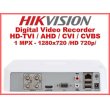 Употребяван 4 канален бюджетен цифров видеорекордер HIKVISION DS-7104HGHI-F1. Поддържа 4 HD-TVI камери до 1 MPX + 1 мрежова IP камера до 2 MPX