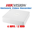 4 канален бюджетен IP мрежов видеорекордер HIKVISION: DS-7104NI-Q1(D). Поддържа 4 мрежови IP камери до 6 MPX. 1 SATA порт