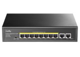 Cudy GS1010PE: 10 портов суич с 8 x 10/100/1000 Mbps PoE порта + 2 x 10/100/1000 Mbps RJ45 uplink порта. До 30 W на портове 1-8. Общ PoE капацитет 120 W