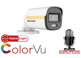 HD-TVI/AHD/CVI/CVBS камера HIKVISION DS-2CE10DF3T-LFS: 2 MPX, Hybrid Light комбинирано бяло LED осветление ColorVu и инфрачервено осветление до 20 метра, микрофон с Audio Over Coaxial, обектив 3.6 mm