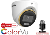 HD-TVI/AHD/CVI/CVBS камера HIKVISION DS-2CE70DF3T-LMFS: 2 MPX, Hybrid Light комбинирано бяло LED осветление ColorVu и инфрачервено осветление до 20 метра, микрофон с Audio Over Coaxial, обектив 2.8 mm