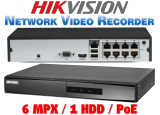 8 канален бюджетен IP мрежов видеорекордер HIKVISION: DS-7108NI-Q1/8P/M(D). С вградени 8 PoE порта. Поддържа 8 мрежови IP камери до 6 MPX. 1 SATA порт