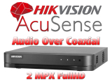 4 канален бюджетен AcuSense цифров видеорекордер HIKVISION iDS-7204HQHI-M1/E(E). Поддържа 4 HD-TVI камери до 2 MPX + 2 IP камери до 6 MPX. С Audio Over Coaxial