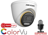 HD-TVI/AHD/CVI/CVBS камера HIKVISION DS-2CE72DF3T-LSE: 2 MPX, Hybrid Light комбинирано бяло LED осветление ColorVu и инфрачервено осветление до 40 метра, микрофон с Audio Over Coaxial, обектив 3.6 mm