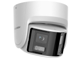 Широкоъгълна 180 градуса мрежова IP камера HIKVISION DS-2CD2346G2P-ISU/SL: 4 MPX, AcuSense алгоритми, инфрачервено осветление до 30 метра, 2 обектива 2.8 mm, микрофон, алармена светлина и говорител