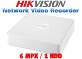 4 канален бюджетен IP мрежов видеорекордер HIKVISION: DS-7104NI-Q1(D). Поддържа 4 мрежови IP камери до 6 MPX. 1 SATA порт