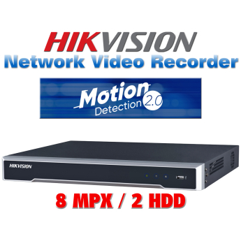 16 канален професионален 4K IP мрежов видеорекордер HIKVISION: DS-7616NI-Q2. Поддържа 16 мрежови IP камери до 8 MPX. Motion Detection 2.0 алгоритъм. 2 SATA порта