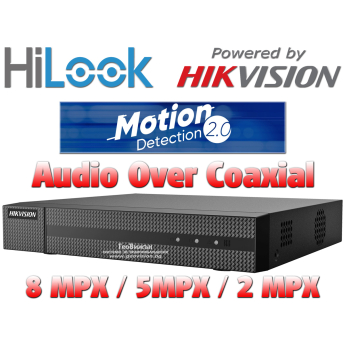 8 канален бюджетен цифров видеорекордер HiLook DVR-208U-M1. Поддържа 8 HD-TVI камери до 8 MPX + 8 IP камери до 8 MPX. Deep Learning алгоритъм за разпознаване и класификация на хора и превозни средства