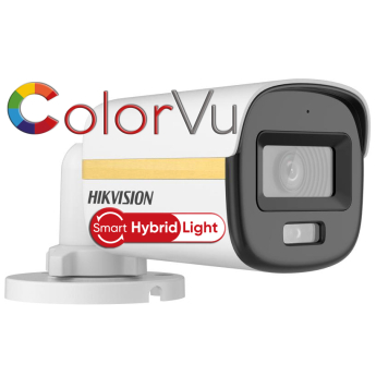 HD-TVI/AHD/CVI/CVBS камера HIKVISION DS-2CE10DF3T-LFS: 2 MPX, Hybrid Light комбинирано бяло LED осветление ColorVu и инфрачервено осветление до 20 метра, микрофон с Audio Over Coaxial, обектив 3.6 mm
