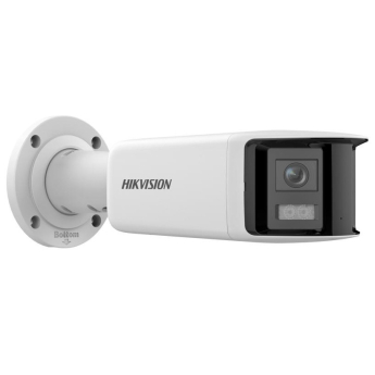 Широкоъгълна 180 градуса мрежова IP камера HIKVISION DS-2CD2T46G2P-ISU/SL(C): 4 MPX, с AcuSense технология и DEEP LEARNING алгоритъм, 2 обектива 2.8 mm, инфрачервено осветление до 40 метра, с микрофон