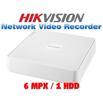 4 канален бюджетен IP мрежов видеорекордер HIKVISION: DS-7104NI-Q1(D). Поддържа 4 мрежови IP камери до 6 MPX. 1 SATA порт